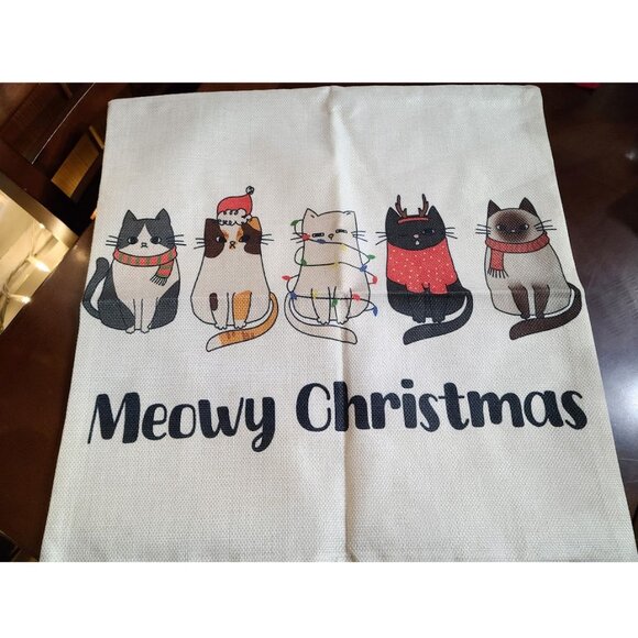 Cat Christmas Pillow Cover Decorative Throw Case Sofa Couch Holiday Accent Decor - Picture 1 of 9